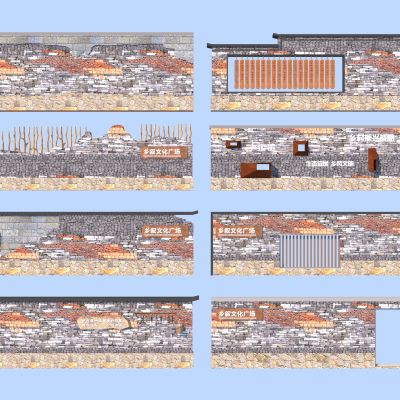 中式乡村景墙_乡村庭院围墙_乡村民俗景墙3D模型