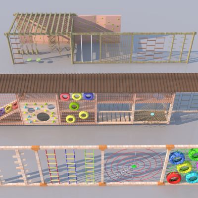 现代儿童攀爬架攀岩爬行网组合3D模型