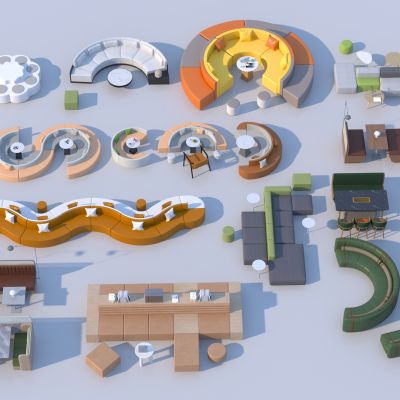 现代卡座沙发3D模型