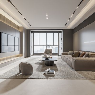 现代客餐厅 无主灯客厅 餐厅 沙发组合 茶几组合 饰品摆件