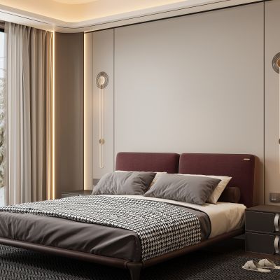 现代家居卧室 双人床 主卧 饰品摆件