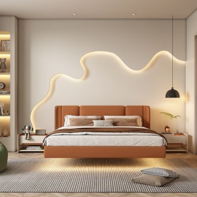 现代皮革双人床 床头柜