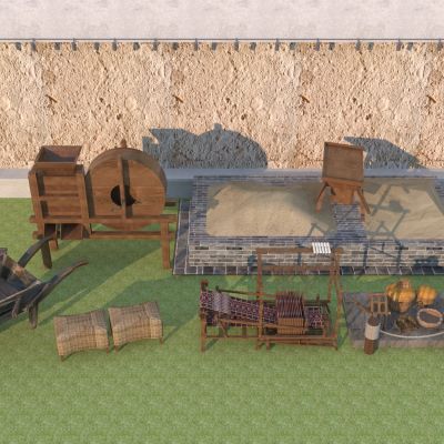 中式乡村田园农具3D模型