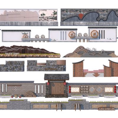 新中式乡村景墙3D模型