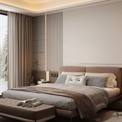 现代家居卧室 双人床 主卧 饰品摆件