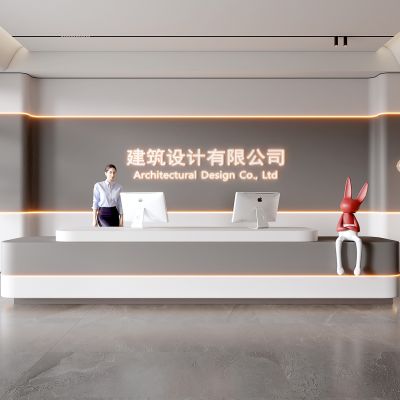 现代公司前台 背景墙 接待区 吧台  接待台 服务台 大厅 简约 大堂