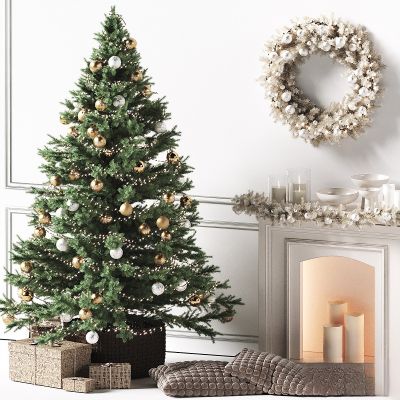 带壁炉的圣诞树