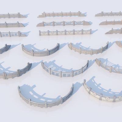 中式桥梁石栏杆合集3D模型