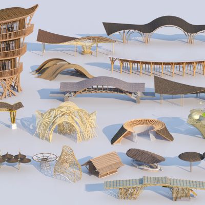 现代景观亭 竹亭 凉亭 乡村凉亭3D模型