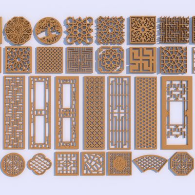新中式镂花窗 镂空窗 窗棂 雕花窗 窗格 花格窗3D模型