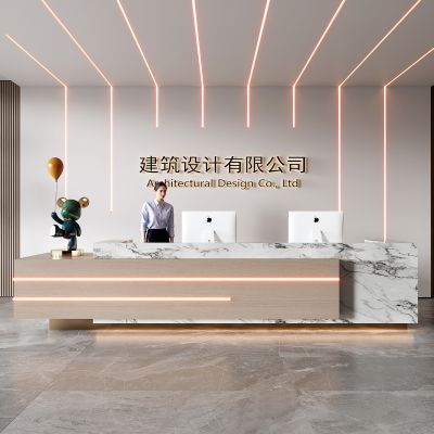 现代公司前台 背景墙 接待区 吧台  接待台 服务台 大厅 简约 大堂
