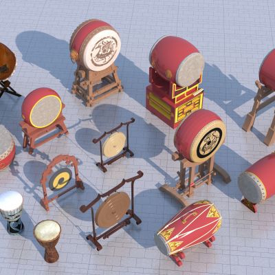 中式大鼓乐器美陈锣鼓组合3D模型