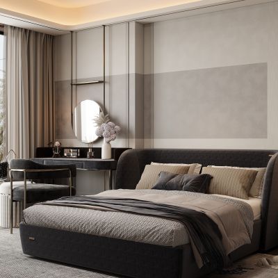 现代家居卧室 双人床 主卧 饰品摆件