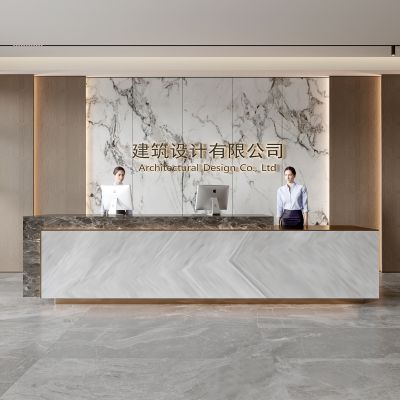 现代公司前台 背景墙 接待区 吧台  接待台 服务台 大厅 简约 大堂