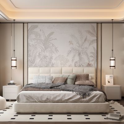 现代家居卧室 双人床 主卧 饰品摆件