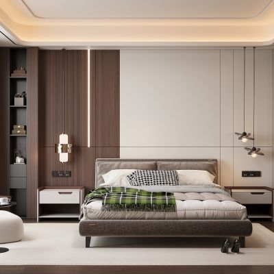 现代家居卧室 双人床 主卧 饰品摆件