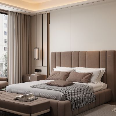 现代家居卧室 双人床 主卧 饰品摆件