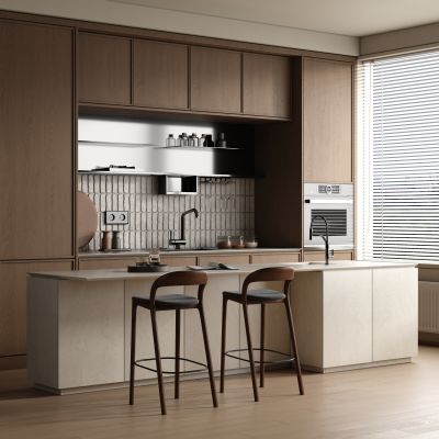 现代侘寂风餐厅 吧台吧椅组合