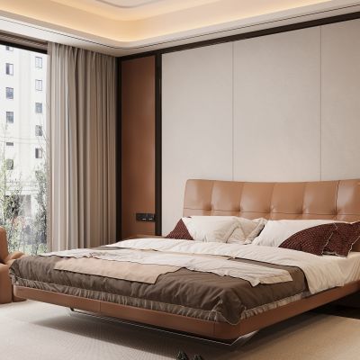 现代家居卧室 双人床 主卧 床头柜 饰品摆件