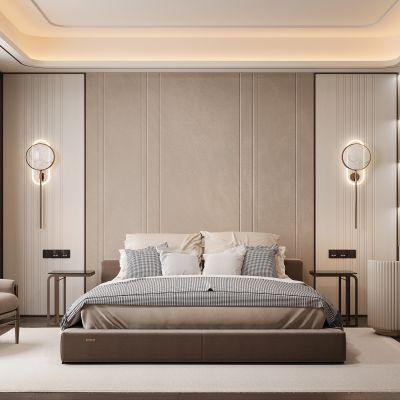 现代家居卧室 双人床 主卧 饰品摆件