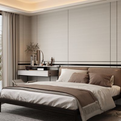 现代家居卧室 双人床 主卧 床头柜 饰品摆件