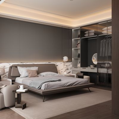 现代家居卧室 双人床 主卧 饰品摆件