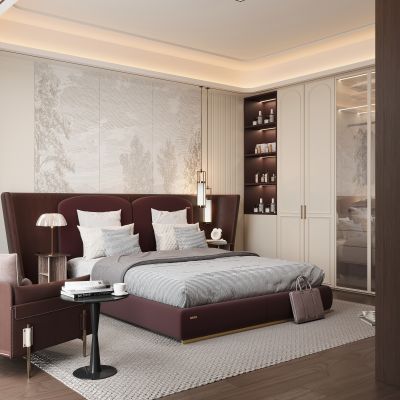 现代家居卧室 双人床 主卧 饰品摆件