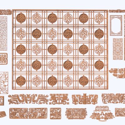 新中式镂空雕花窗花 花格3D模型