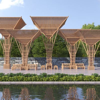 新中式景观亭 休闲木亭子3D模型