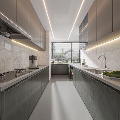 现代厨房 橱柜 烟机 灶具 水槽