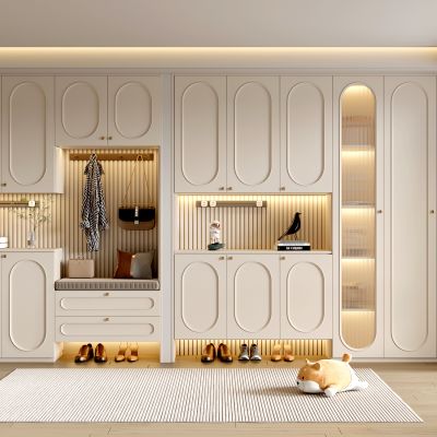 法式奶油风鞋柜 现代多功能鞋柜 玄关鞋柜 鞋子 挂架 摆件