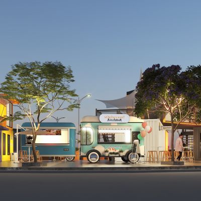 现代商业街小吃街集装箱夜市