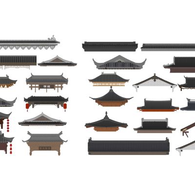 中式古建坡屋顶瓦片马头墙飞檐屋檐飞脊门头传统建筑屋顶样式建筑构件亭子顶红灯笼