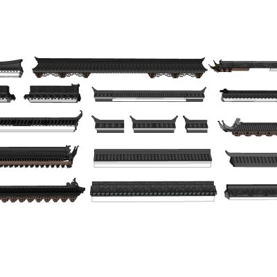 中式古建照壁顶中式景墙顶建筑构件飞檐飞脊瓦片牌楼顶中式围墙顶徽派围墙