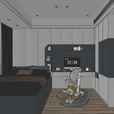 奶油原木风卧室书桌一体柜榻榻米卧室