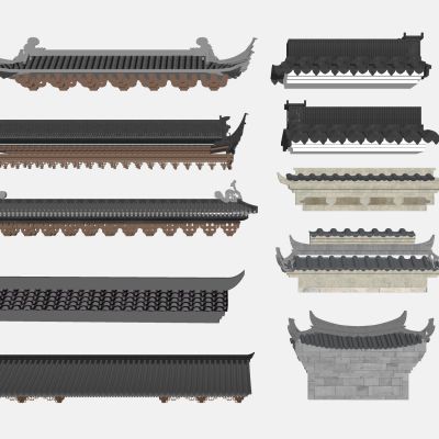 中式古建坡屋顶瓦片马头墙飞檐屋檐飞脊门头传统建筑照壁顶牌楼顶建筑构件歇山屋顶
