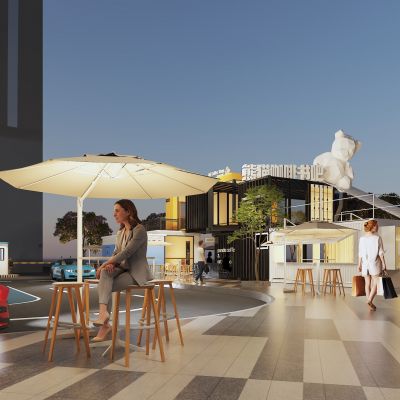 现代户外集装箱餐饮建筑夜市小吃街