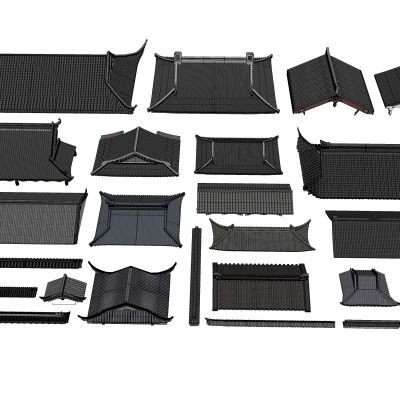 中式古建坡屋顶瓦片马头墙飞檐屋檐飞脊门头传统建筑屋顶样式建筑构件歇山屋顶