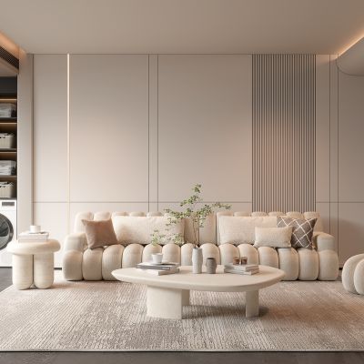 3d现代奶油风客厅