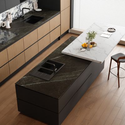 现代开放式厨房吧台吧椅