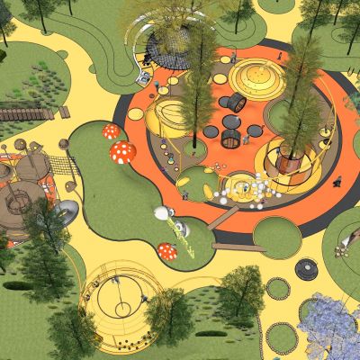 现代儿童乐园森林探险主题乐园蘑菇构架游乐构架多功能健身器材原木主题乐园滑梯秋千