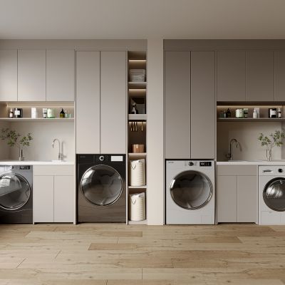 3d现代阳台洗衣机柜 一体化洗衣机烘干机