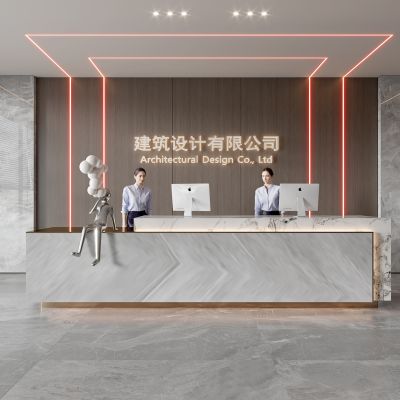 现代公司前台 背景墙 接待区 吧台  接待台 服务台 大厅 简约 大堂