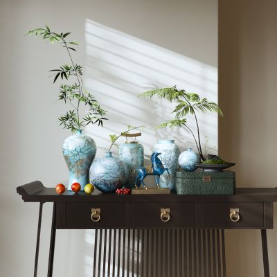 新中式风格_装饰柜_摆件_装饰品_陶瓷_植物222