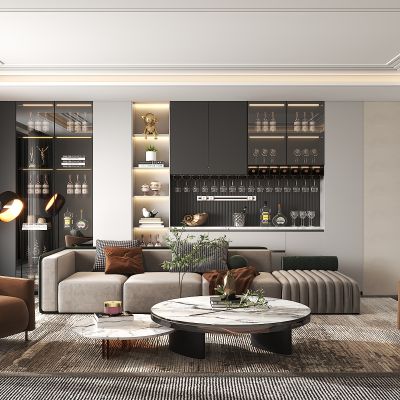 现代客厅 酒柜 沙发茶几
