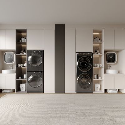 3d现代阳台洗衣机柜 一体化洗衣机烘干机