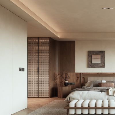 中古风格卧室_装饰柜_摆件_装饰品_陶瓷_书本_床品_衣柜2