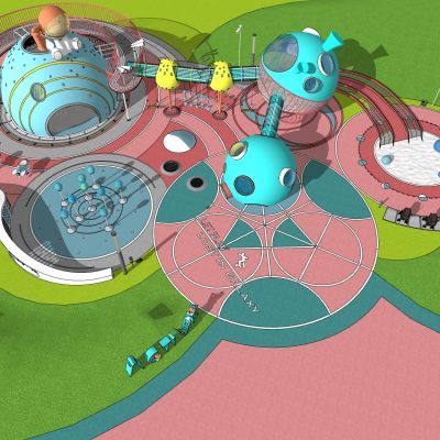 现代儿童乐园星空主题乐园游乐器材滑滑梯互动装置儿童活动区景墙滑梯秋千涂鸦墙沙坑