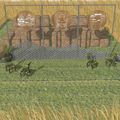 稻田露营景观草垛子干草堆设备风车宣传栏户外露营聚会水稻盆栽树干瓦片景墙竹篱笆