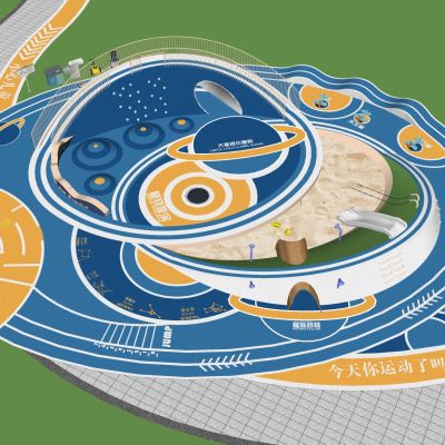 现代儿童活动区居住区儿童游乐设施太空主题星球系列洗手池活动器械滑梯秋千吊环健身墙景观座椅活动场地